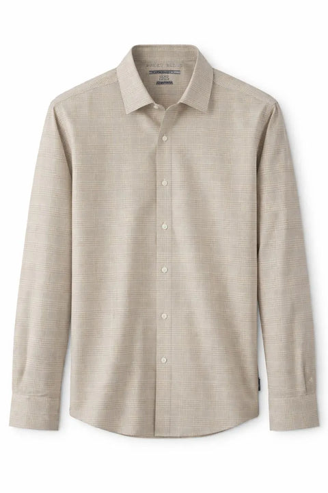 Perry Ellis Men's Beige & White Slim-Fit Stretch Dress Shirt | Perry Ellis In Lebanon