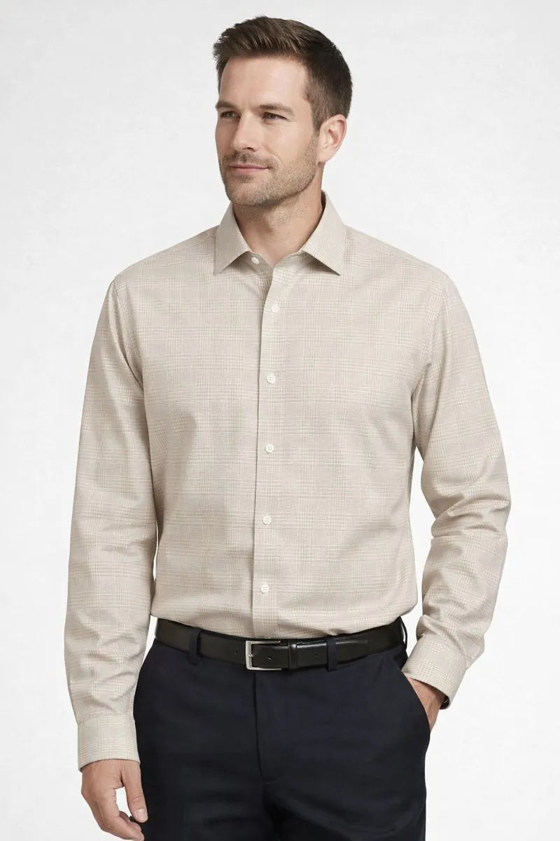 Perry Ellis Men's Beige & White Slim-Fit Stretch Dress Shirt | Perry Ellis In Lebanon