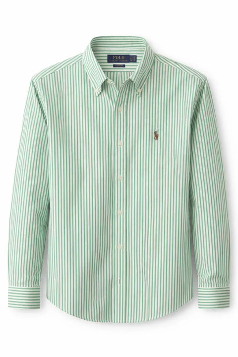Polo Ralph Lauren Men's Green & White Striped Classic Fit Shirt | Polo Ralph Lauren In Lebanon