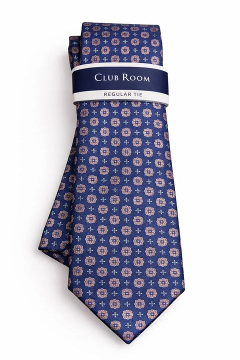 Club Room Men's Navy Floral Printed Classic Medallion Tie |Club Room In Lebanon