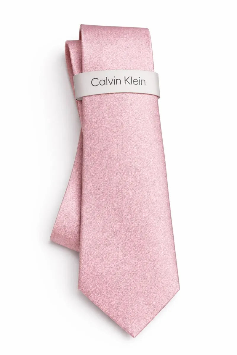 Pink Calvin Klein tie on a white background