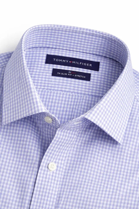 Tommy Hilfiger Men's Blue & White Checked Slim Fit Stretch Dress Shirt | Tommy Hilfiger In Lebanon