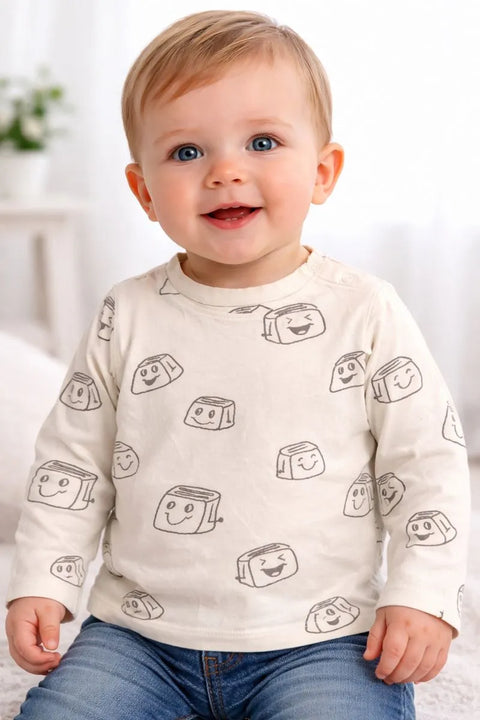 Reserved Baby Boy's Beige Long Sleeve Blouse With A Print | Reserved In Lebanon