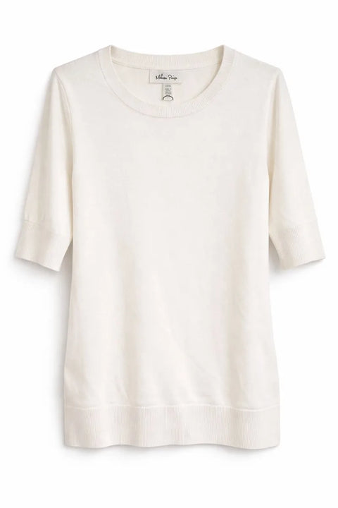 Melissa Paige Women's White Elbow-Sleeve Fine-Gaug Snow Short Sleeve  Blouse | Melissa Paige In Lebanon