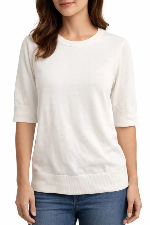 Melissa Paige Women's White Elbow-Sleeve Fine-Gaug Snow Short Sleeve  Blouse | Melissa Paige In Lebanon