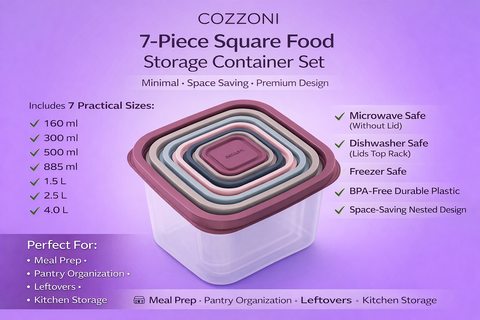 Cozzoni 7-Piece Square Food Storage Container Set |Cozzoni In Lebanon