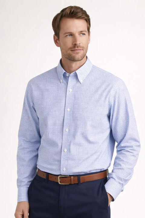 Tommy Hilfiger Men's Blue & White Checkered Dress Shirt Regular Fit Stretch Shirt | Tommy Hilfiger In Lebanon