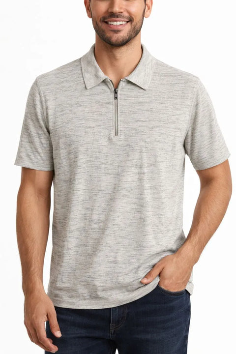 Perry Ellis Men's Light Grey Quarter-Zip Short Sleeve Polo Neck T-Shirt | Perry Ellis In Lebanon