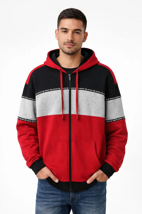 Akademiks Men's Red Zip-Up Hooded Jacket | Akademiks In Lebanon