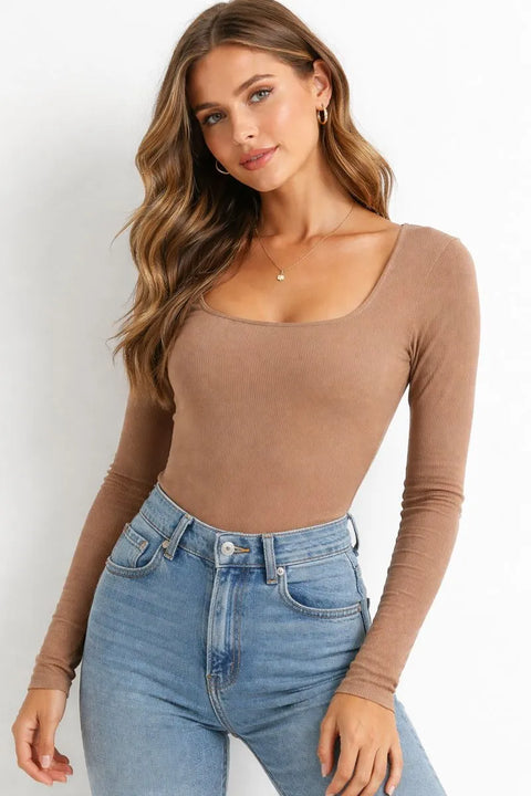 Self Esteem Women's Summer Tan Square-Neck Bodysuit | Self Esteem In Lebanon
