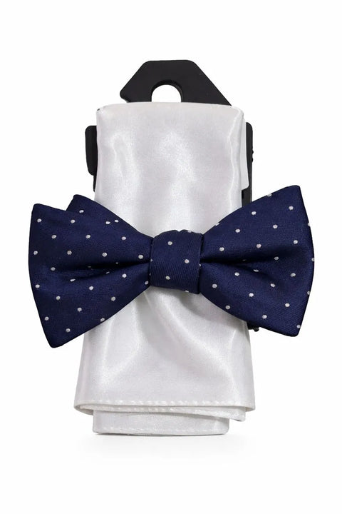 Alfani Men's Navy Utopia Dot-Print Bow Tie & White Pocket Square Set | Alfani In Lebanon