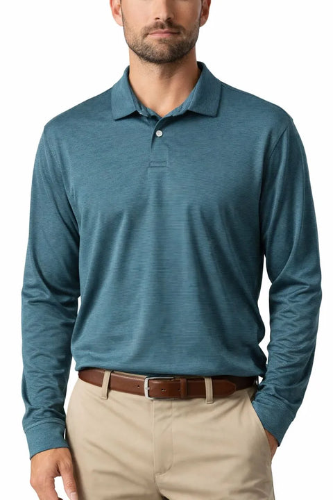PGA Tour Men's Dark Green Mini Jacquard Golf Polo Neck Blouse | PGA Tour In Lebanon