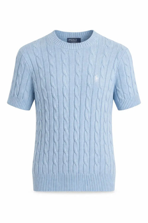 Polo Ralph Lauren Women's Blue Cotton Cable Short Sleeve Sweater |Polo Ralph Lauren In Lebanon