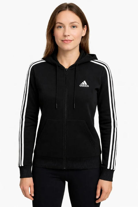 Adidas Women's Black Essentials 3 Stripes Zip Up Jacket |Adidas In Lebanon