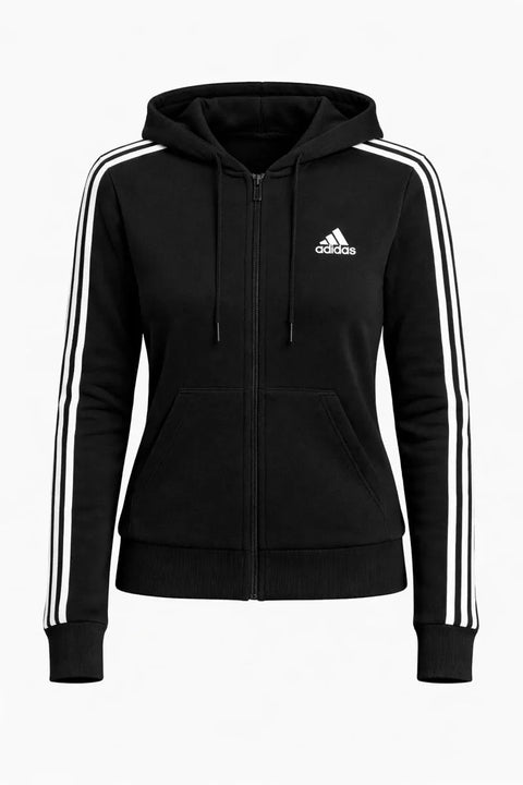 Adidas Women's Black Essentials 3 Stripes Zip Up Jacket |Adidas In Lebanon