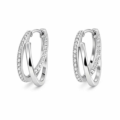 And Now This Women's Silver Criss Cross Clear Crystal Earrings | And Now This In Lebanon