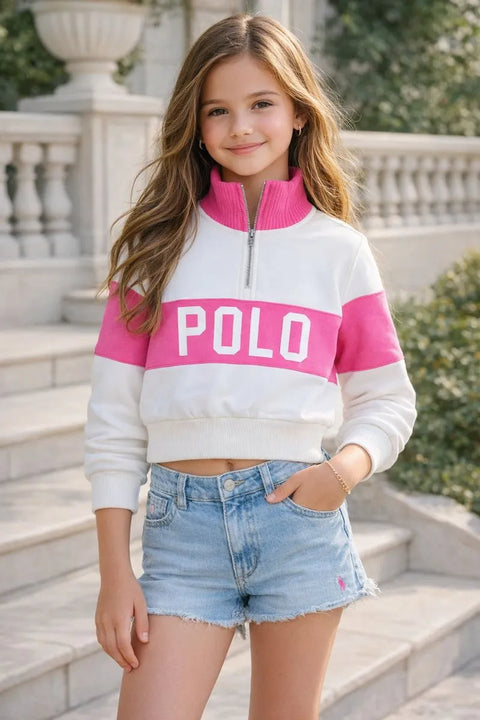 Polo Ralph Lauren Girl's White & Pink striped Sweatshirts | Polo Ralph Lauren In Lebanon