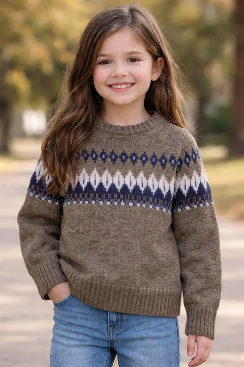 POMPdeLUX Girl's Grey Long Sleeve Sweater |POMPdeLUX in Lebanon
