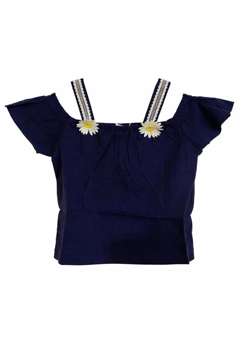 Ativo Girl's Navy Daisy Flutter Cold Shoulder Top | Ativo In Lebanon