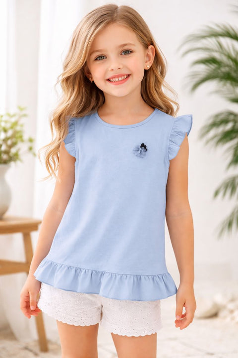 Ativo Girl's Blue Raffle Sleeveless Blouse | Ativo In Lebanon