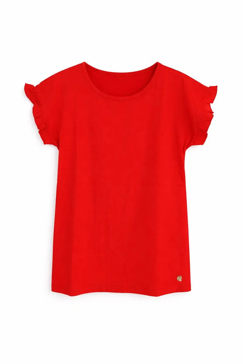 Ativo Girl's Red Solid Ruffle T-Shirt | Ativo In Lebanon