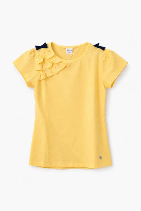 Ativo Girl's Yellow Chest Ruffle T-Shirt | Ativo In Lebanon
