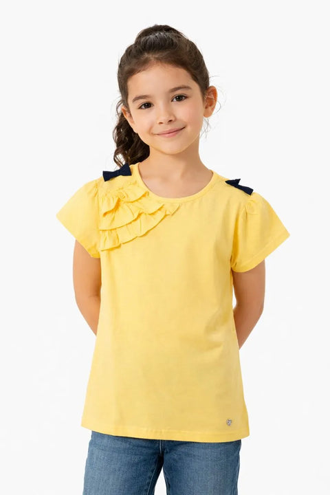 Ativo Girl's Yellow Chest Ruffle T-Shirt | Ativo In Lebanon