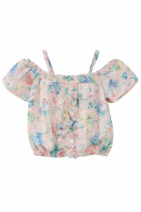 Ativo Girl's Blush Multi Floral Ruffle Sleeve Top |Ativo In Lebanon