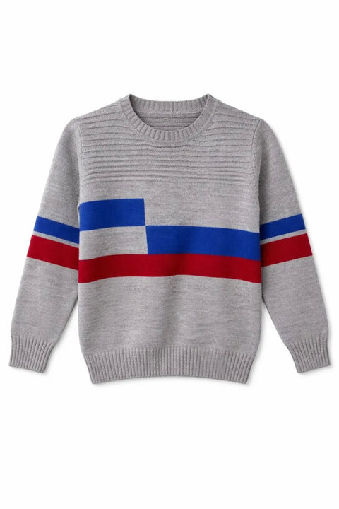 Ativo Boy's Gray With Red & Blue Kitted sweater | Ativo In Lebanon