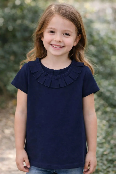 Ativo Girl's Navy Ruffle Neck T-Shirt | Ativo In Lebanon