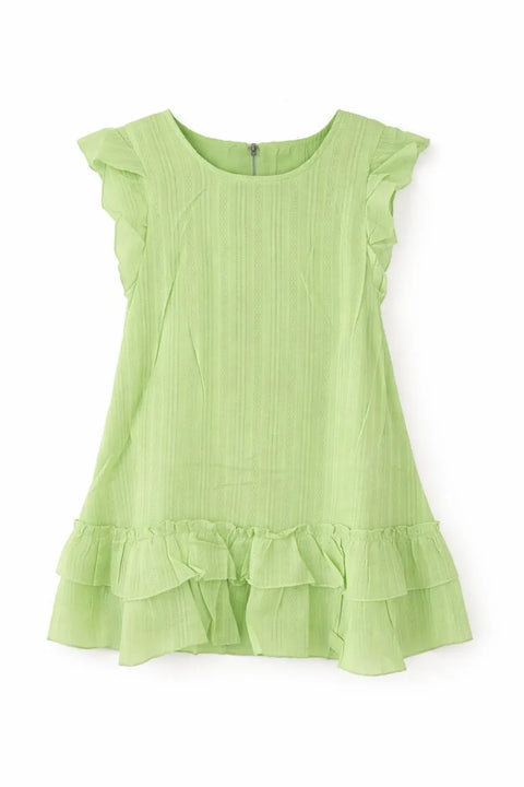Ativo Girl's Light Green Striped Ruffle Dress | Ativo In Lebanon