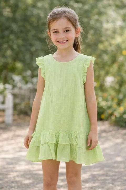 Ativo Girl's Light Green Striped Ruffle Dress | Ativo In Lebanon