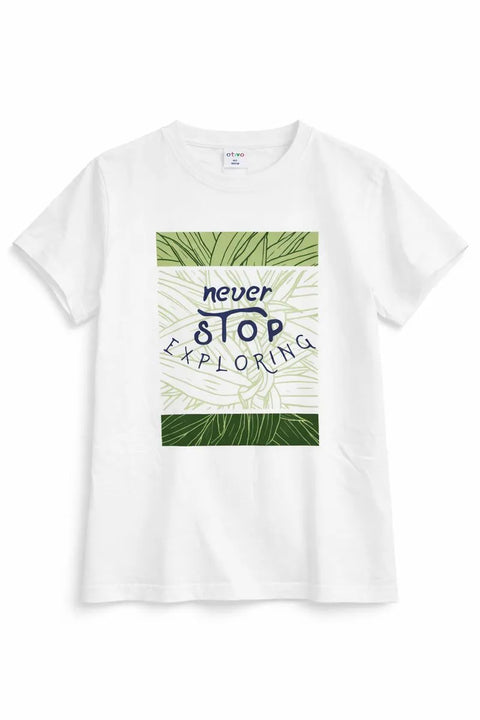 Ativo Girl's White & Green Tropical Wanderlust Graphic T-Shirt |Ativo In Lebanon