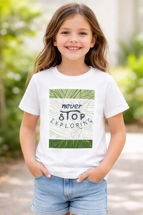 Ativo Girl's White & Green Tropical Wanderlust Graphic T-Shirt |Ativo In Lebanon