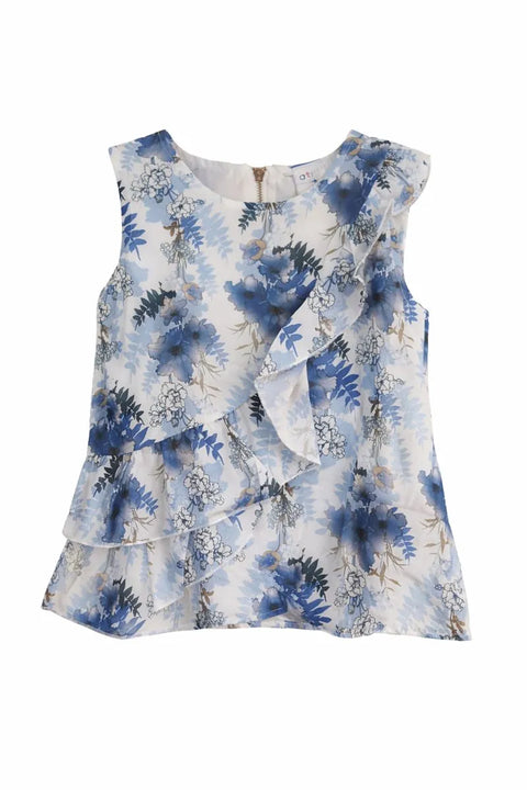 Ativo Girl's White & Blue Floral Ruffle Top |Ativo In Lebanon