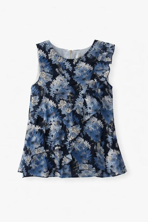 Ativo Girl's Blue & Navy Floral Ruffle Top |Ativo In Lebanon