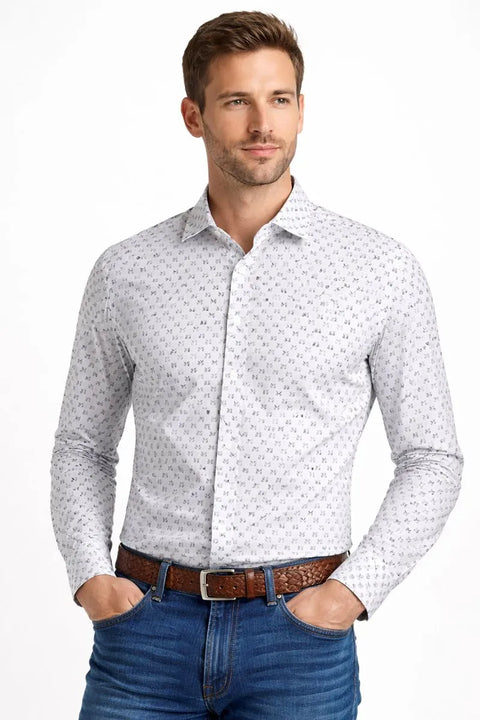 Alfani Men's White Geometric-Print Dress Shirt | Alfani In Lebanon