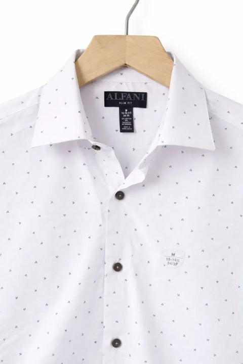Alfani Men's White & Blue Geometric-Print Dress Shirt | Alfani In Lebanon
