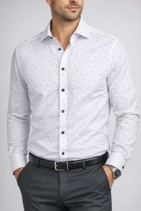 Alfani Men's White & Blue Geometric-Print Dress Shirt | Alfani In Lebanon