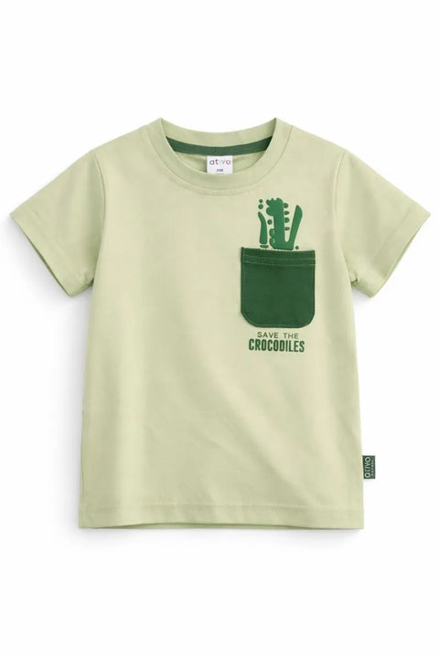 Ativo Baby Boy's Light Green Crocodile Print T-Shirt | Ativo In Lebanon