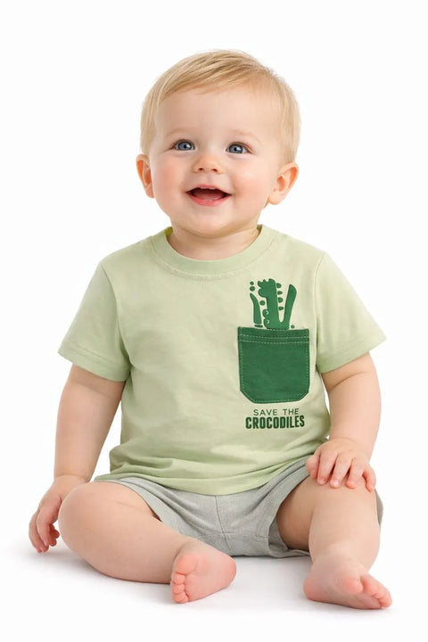 Ativo Baby Boy's Light Green Crocodile Print T-Shirt | Ativo In Lebanon