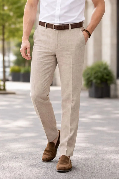 Bar III  Men's Beige Slim-Fit Chambray Solid Pant | Bar III  In Lebanon
