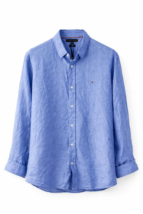 Tommy Hilfiger Men's Blue Linen Dress Shirt | Tommy Hilfiger In Lebanon