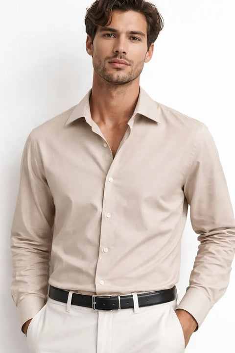 Calvin Klein Men's Beige Steel Classic Fit Non-Iron Dress Shirt | Calvin Klein In Lebanon