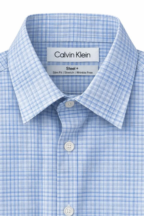 Calvin Klein Men's White & Blue Steel+ Slim-Fit Stretch Dress Shirt | Calvin Klein In Lebanon