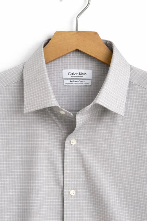 Calvin Klein Men's Grey & White Regular-Fit Stretch Dress Shirt | Calvin Klein In Lebanon