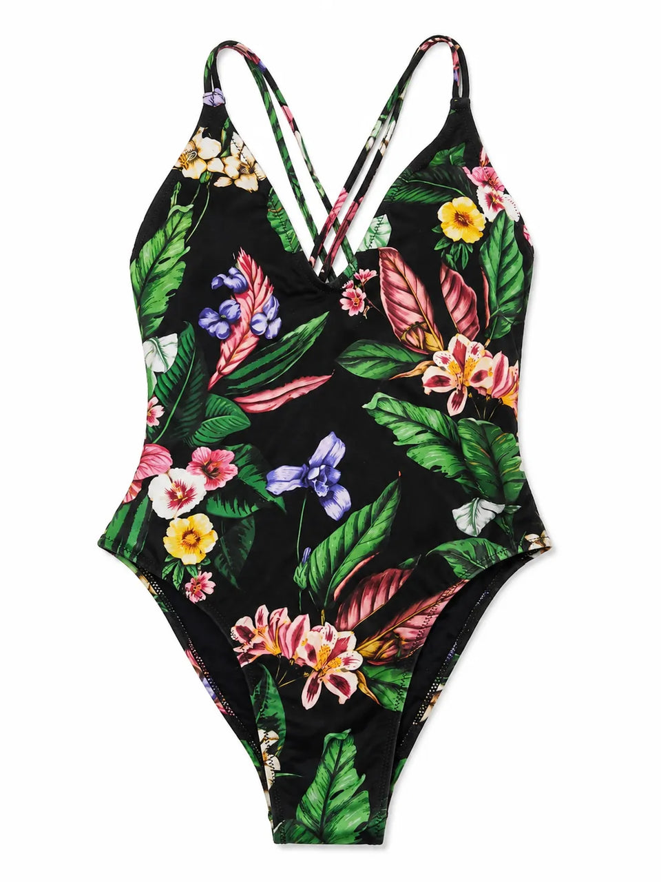Pull & Bear Women's Black Tropical Floral Print One-Piece Swimsuit | Pull & Bear in Lebanon