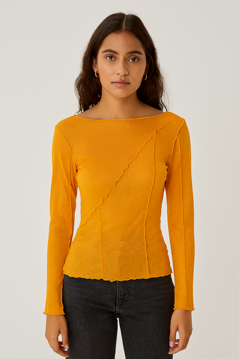 Topshop Women's Orange Long-Sleeve Blouse ANF3026