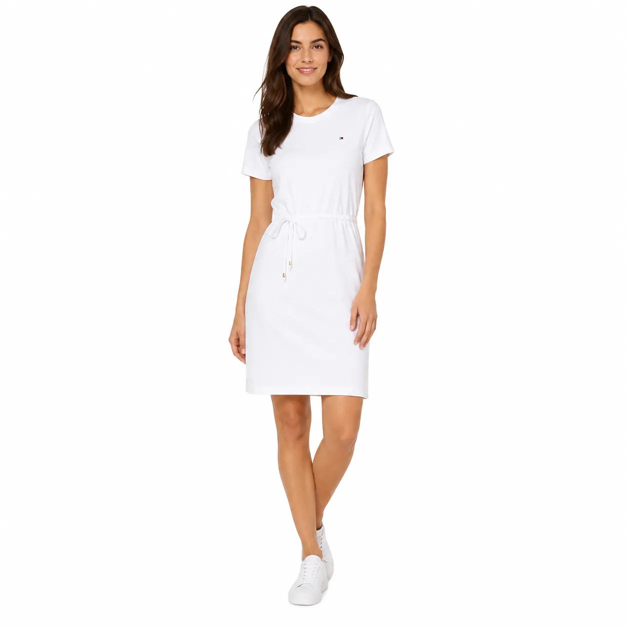 Tommy Hilfiger Women's White Drawstring Waist And Embroidered Logo Dress | Tommy Hilfiger in Lebanon