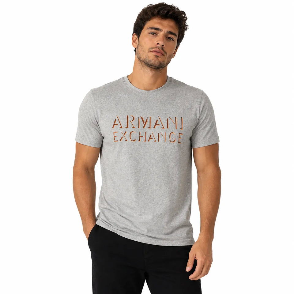 Armani Exchange Men's Gray Regular Fit Logo Printed T-shirt | Armani Exchange In Lebanon